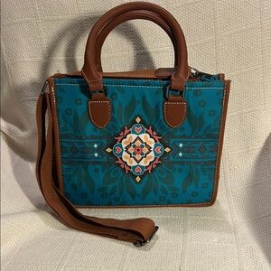 Brown and Teal Patterned Women's Bag